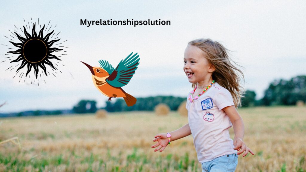 A girl child chasing a bird